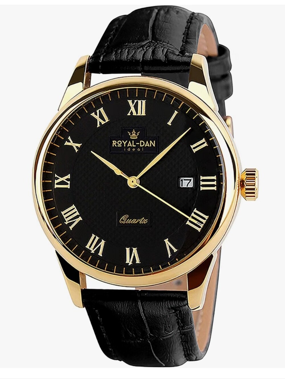 Royal-Dan Luxury Quartz Watch, Genuine Leather Band, Stainless Steel Case
